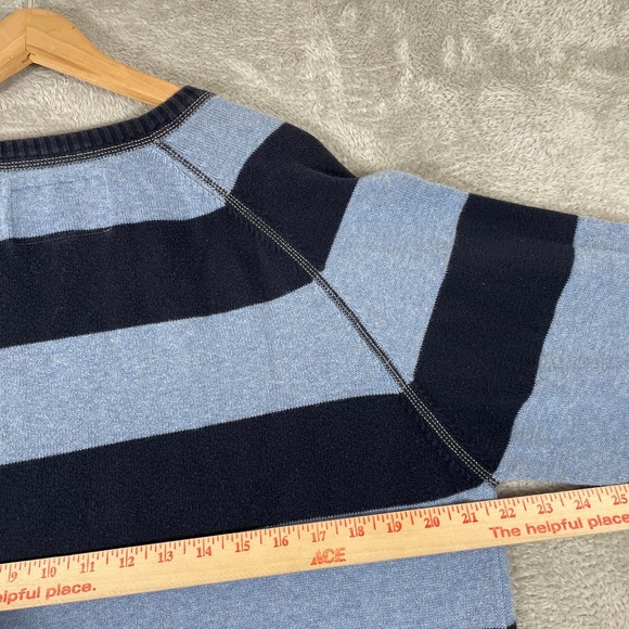 Y2K Nautica Jeans Sweater Mens XL Striped Blue Navy Cotton Crewneck Indie - Picture 6 of 8